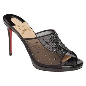 Christian Louboutin Violas Crystal Mule Heels Black Women’s Size 36.5